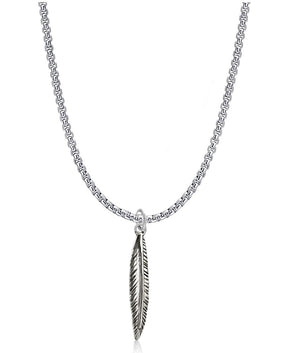 Mens Feather Necklace - Sweatproof and Waterproof Mens Jewelry - Stainless Steel Chain, Pendant