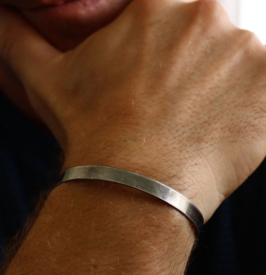 Rough Brushed Dark Silver Cuff Bracelet for Men Personalized / Hidden engraved