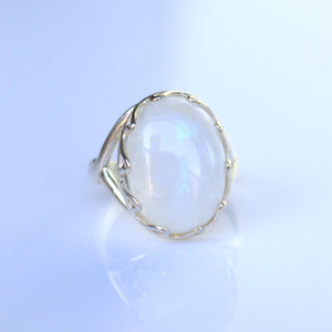 Rainbow Moonstone Ring - Large Oval Gemstone