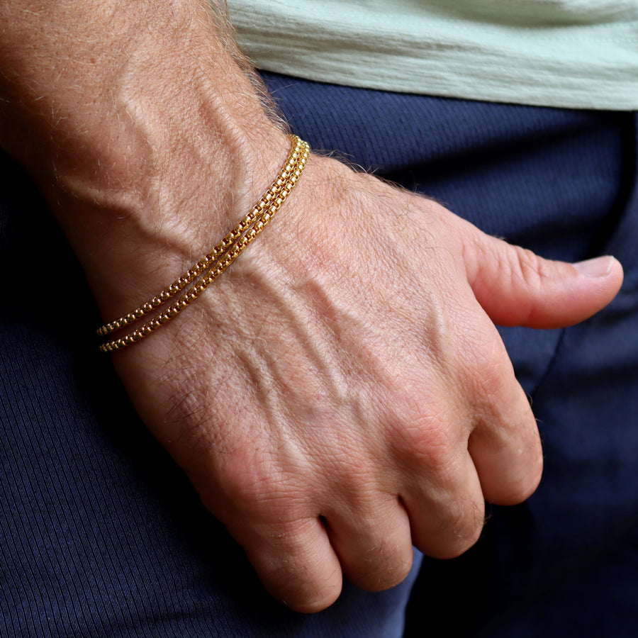 Gold box link bracelet for men