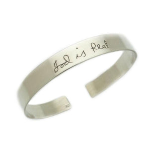 Signature Engraved silver cuff bracelet  - Personalized Mens Bracelet in Sterling Silver 925 - Husband Gift