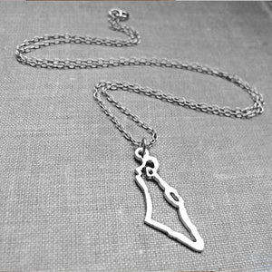 Long Israel Map Silver Necklace - Jewish Gift for her