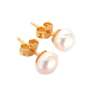 Gold Studs with Big Freshwater Pearls, Large Pearl Stud Earrings - Ivory AAA Pearl Button Studs