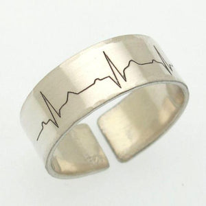 Custom Heartbeat silver ring - Personalized Custom Ekg Ring