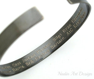 SSgt Memorial bracelet - Black cuff for men two sides engraved  