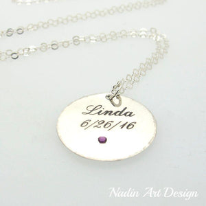 Birthstone name silver necklace