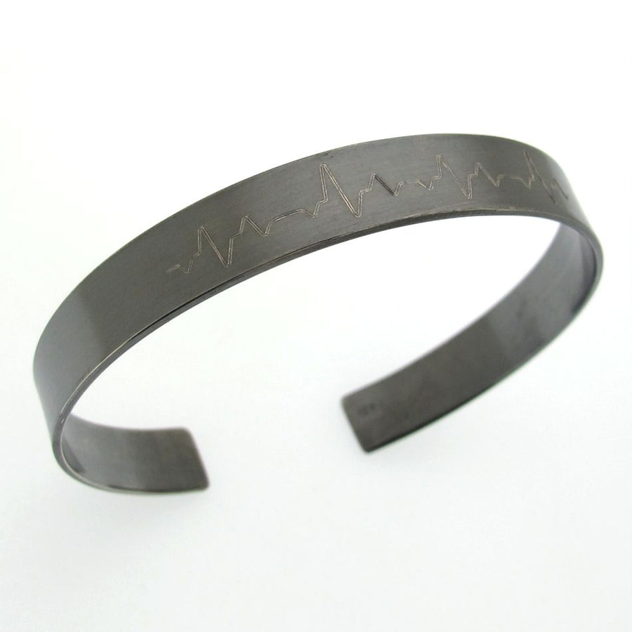 Heart Beat cuff bracelet for Men - Black Cuff for men - Doctor gift