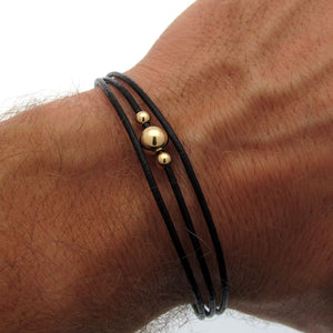 Black Leather Cord Bracelet for Men