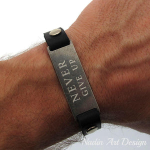 Engraved leather bracelet