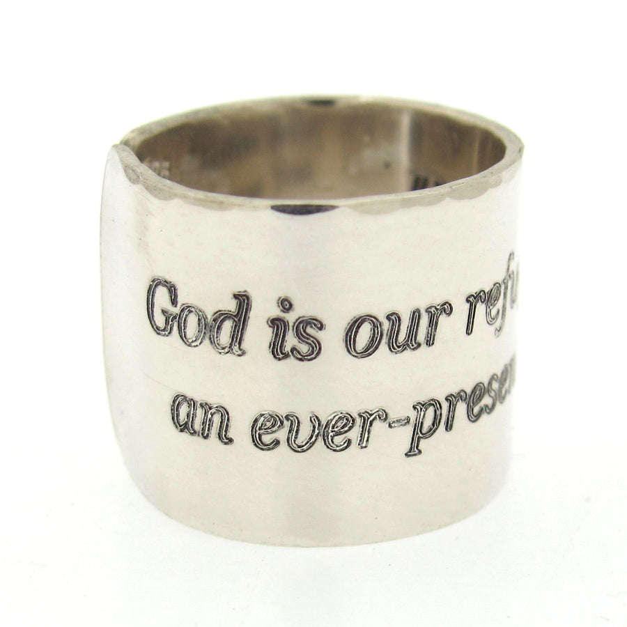 Engraved wide silver ring 