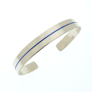 sterling silver cuff bracelet with blue line - police bracelet
