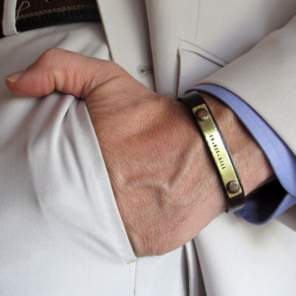 Date Engraved Leather Bracelet for Men