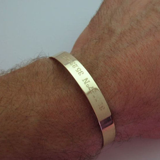 GPS Coordinates Latitude Longitude Bracelet for Men,Gold Cuff