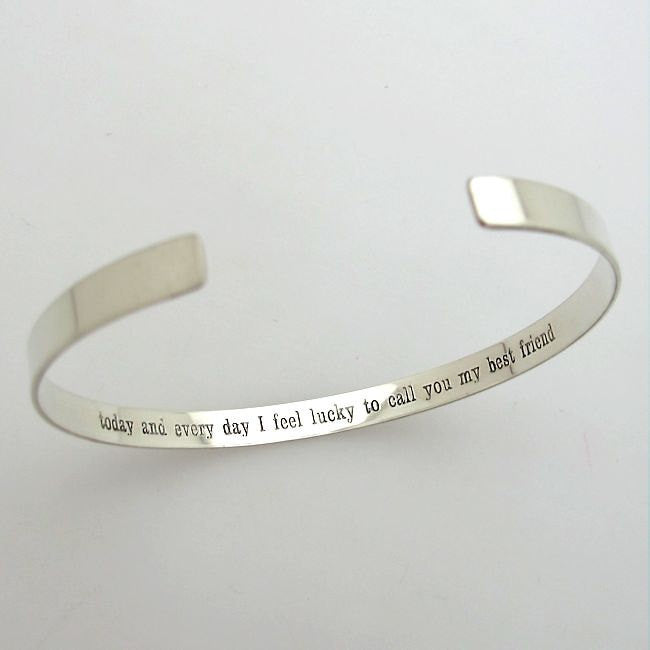 Quote engraved fine sterling silver bracelet