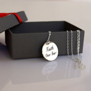Sterling Silver Personalized necklace Mantra Faith Over Fear Pendant