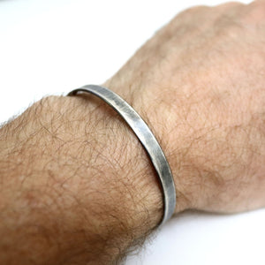 Antiqued Finish Plain Cuff Bracelet for men - Gray mens cuff in oxidized sterling silver