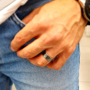 Hammered Black Ring for Men - Promise Ring