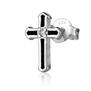 Gothic Stud Earring - Small Onyx Cross for men