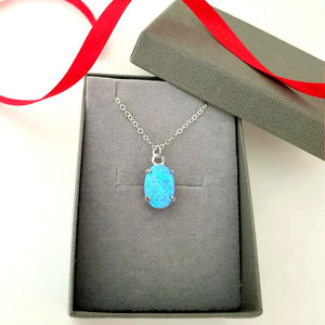 Blue Opal Pendant Long Necklace
