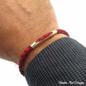 Braided red leather bracelet