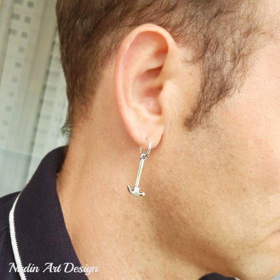 hammer charm earring for men - mens dangle earrings