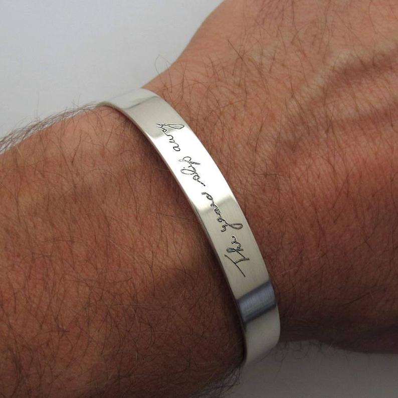 Handwriting Engraved Cuff Bracelet for Men