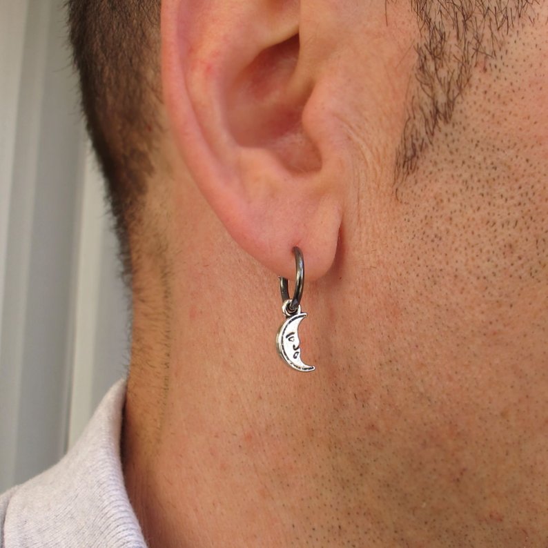 crescent moon earring for men - mens earrnigs