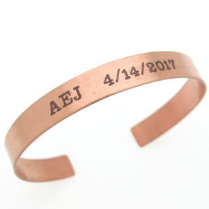 Copper Cuff Bracelet for Men - Initials engraved open cuff bracelet