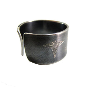 Staff of Hermes Ring Band for men - Rustic US Army Ring