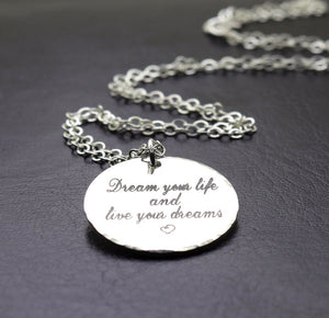 long text engraved disc necklace