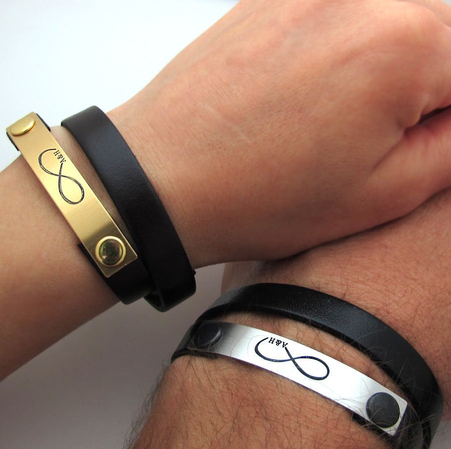 Infinity engraved wrap leather bracelet - Boyfriend Gift