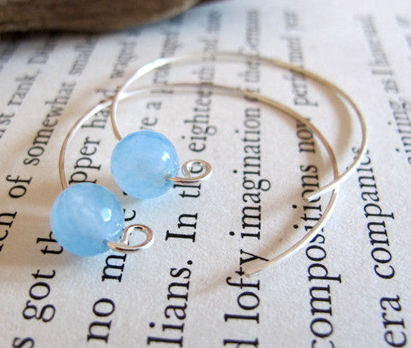 Blue gems silver hoop earrings