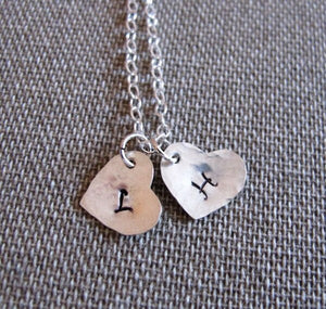 Two Heart Charms Initial Necklace