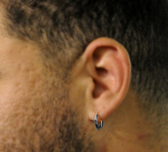 rustic earrings for men - black hoops