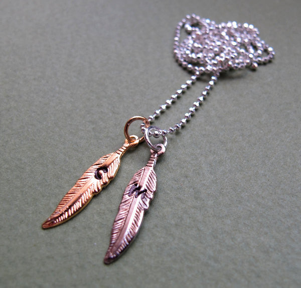 Initial feather charms silver necklace