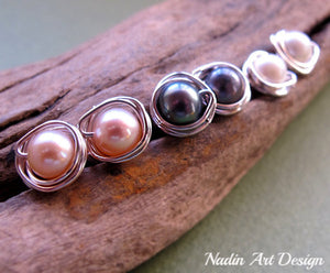 Silver wrapped color pearl earrings