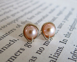 Wire Wrapped Pearl Studs
