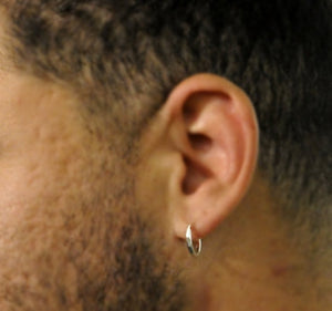 Men Thick Hoop earrings - 12mm Sterling silver Huggie hoops