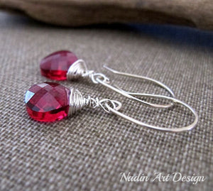 Ruby crystals silver dangle earrings