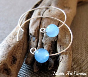 Blue gems silver hoop earrings