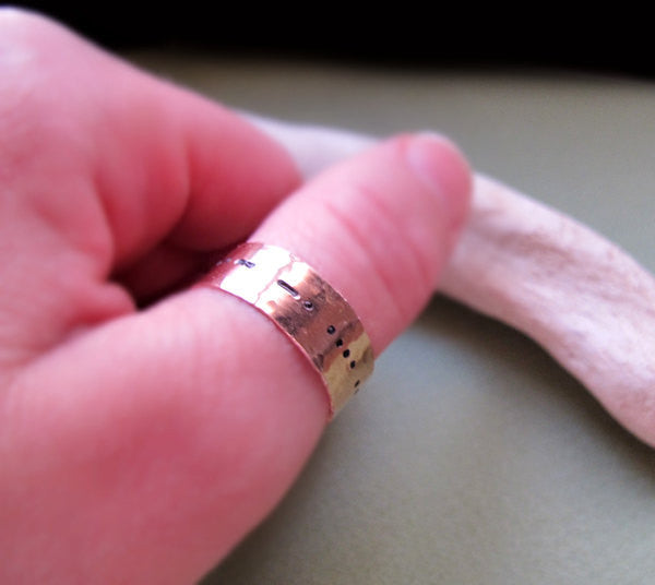 Custom hand stamped morse code ring