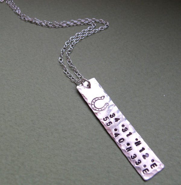 Coordinates hand stamped pendant necklace