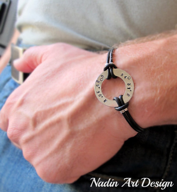 Mens engraved bracelet - brown leather bracelet for men - mens personalized bracelet