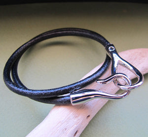 Silver Hook Leather Bracelet
