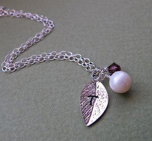 Pearl Necklace - Leaf Charm Bridesmaid Necklace