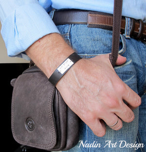 Hebrew Name Bracelet For Men - Personalized Jewish Bracelets - Custom leather cuff bracelet for men