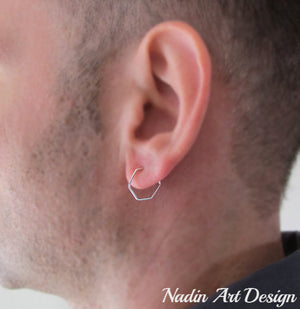 Hexagon Silver Earring for men - Mens Earrings modern