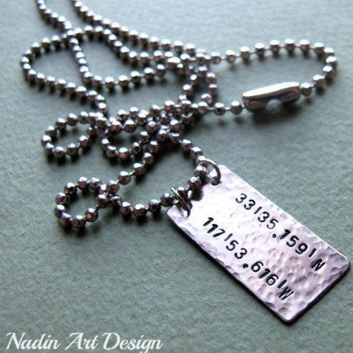 Coordinates Necklace for men - ID tag mens bracelet