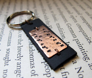 Engraved Stainless Steel and Leather Key Chain