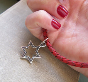 Star of David Pendant Red Necklace for Men